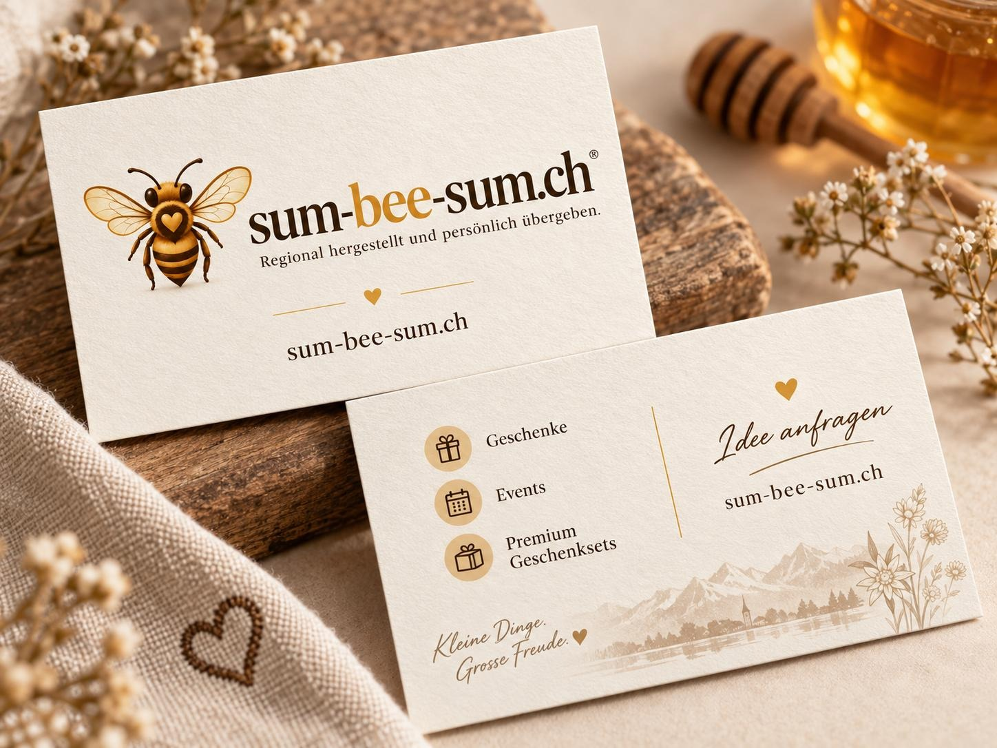 Visitenkarten von sum-bee-sum.ch mit Bienenlogo